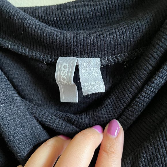 ASOS Ribbed Wrap Cowl Neck Top Knit Black Short Sleeve Womens Size 10 - Picture 3 of 4